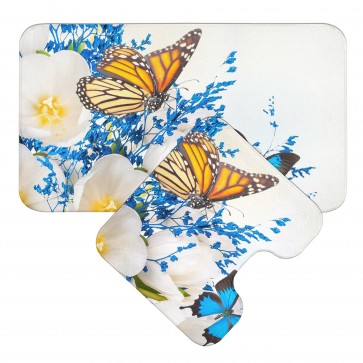 Renkli Kelebekler Tasarım Banyo Paspası 2 Parça Set 50x80 cm