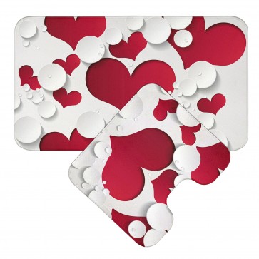 Kırmızı Kalpler Tasarım Banyo Paspası 2 Parça Set 50x80 cm