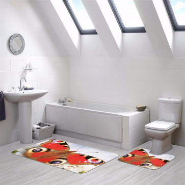 Kırmızı Kelebek Tasarım Banyo Paspası 2 Parça Set 50x80 cm
