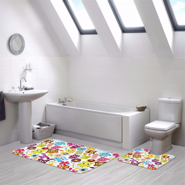 Renkli Baykuşlar Tasarım Banyo Paspası 2 Parça Set 50x80 cm