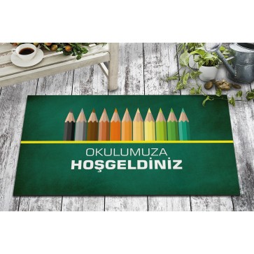 Okulumuza Hoşgeldiniz Tasarım Kapı Önü ve Ev İçi Paspas 45x75 cm