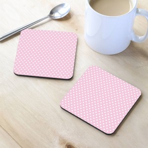 Pembe Puantiye Tasarım MDF Bardak Altlığı 10x10 cm